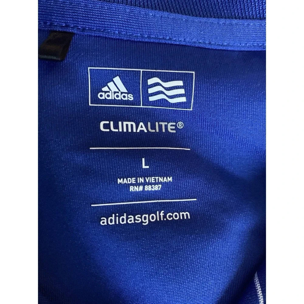 Mens L Climalite Adidas‎ Golf Blue Preppy Short Sleeve Polo Striped Shirt